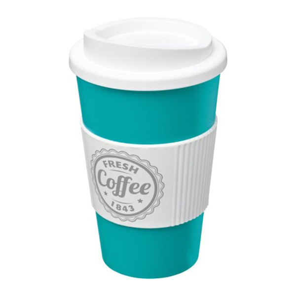 Gobelet isolant Americano® 350ml avec bandeau antidérapant - Bleu aqua _ Blanc