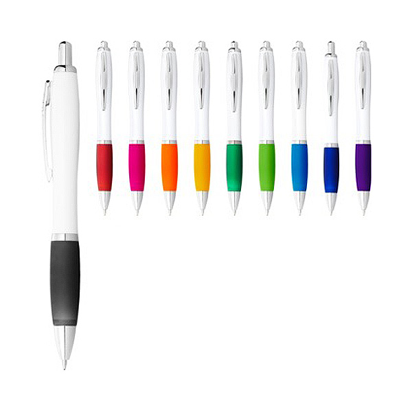 Stylo bille avec corps blanc et grip coloré
