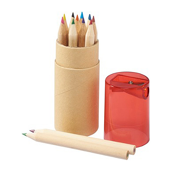 Set de 12 crayons de couleur avec taille-crayon Hef - Rouge